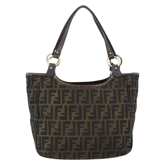 FENDI Zucca Canvas Schultertasche Schwarz Braun Auth ka4435