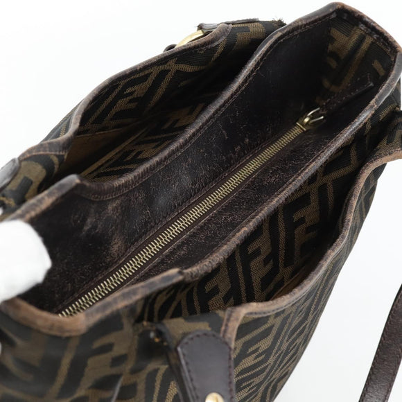 FENDI Zucca Canvas Schultertasche Schwarz Braun Auth ka4435