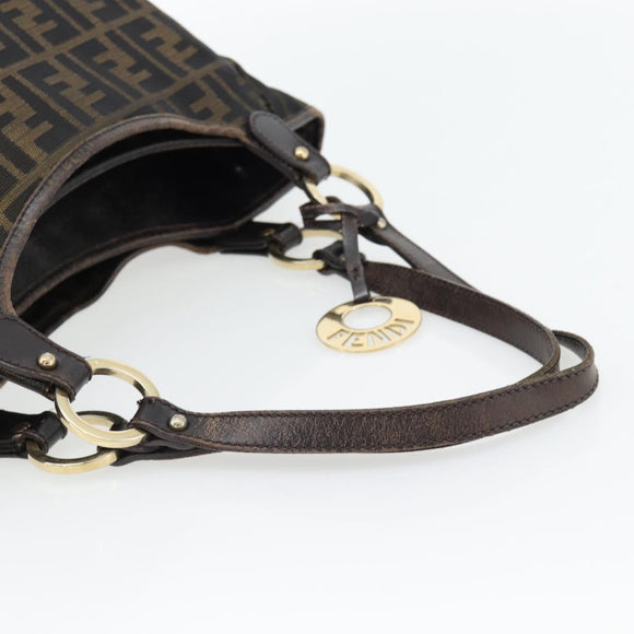 FENDI Zucca Canvas Schultertasche Schwarz Braun Auth ka4435