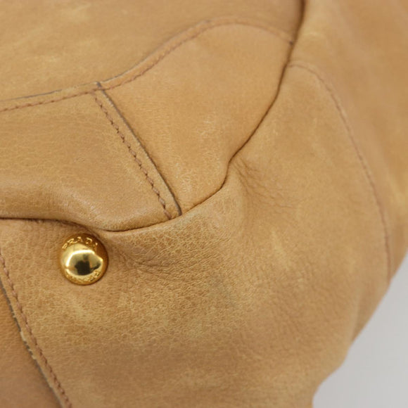 PRADA Schoudertas Leer Beige Goud Auth ka4438A