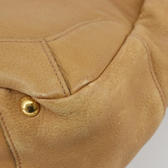 PRADA Schoudertas Leer Beige Goud Auth ka4438A