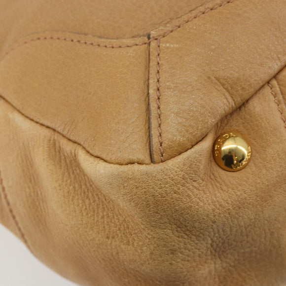 PRADA Schoudertas Leer Beige Goud Auth ka4438A