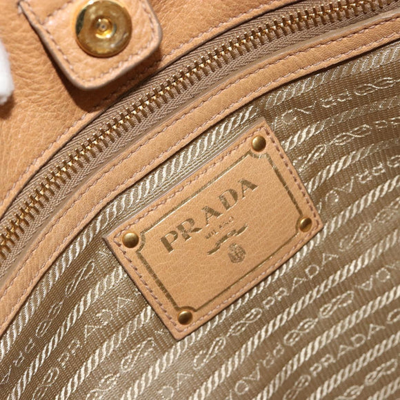 PRADA Schoudertas Leer Beige Goud Auth ka4438A