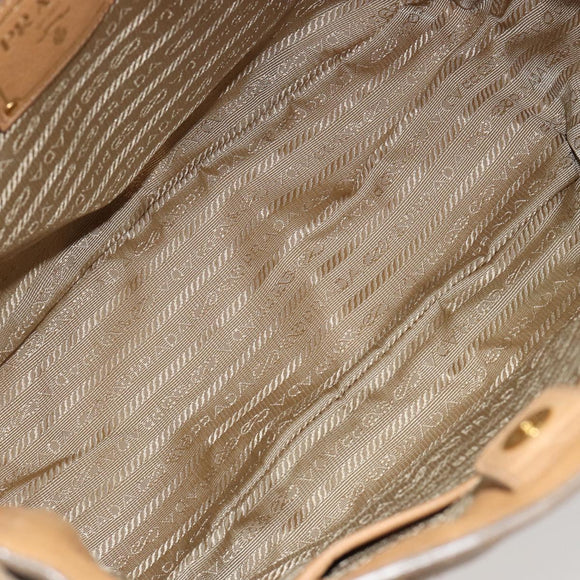 PRADA Schoudertas Leer Beige Goud Auth ka4438A