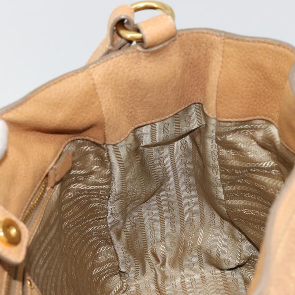 PRADA Schoudertas Leer Beige Goud Auth ka4438A