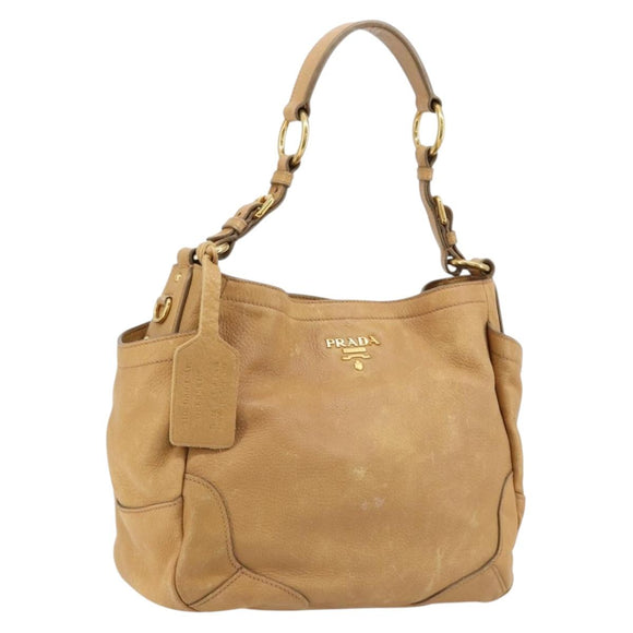 PRADA Schoudertas Leer Beige Goud Auth ka4438A