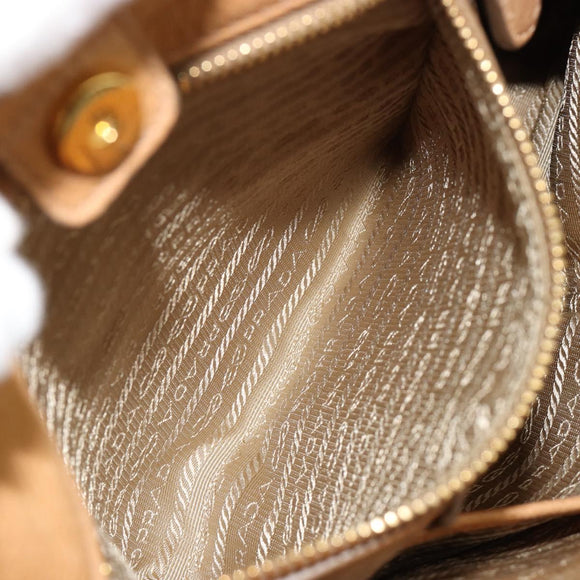 PRADA Schoudertas Leer Beige Goud Auth ka4438A