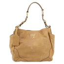 PRADA Schoudertas Leer Beige Goud Auth ka4438A-13