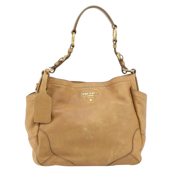 PRADA Schoudertas Leer Beige Goud Auth ka4438A