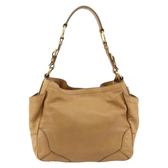 PRADA Schoudertas Leer Beige Goud Auth ka4438A