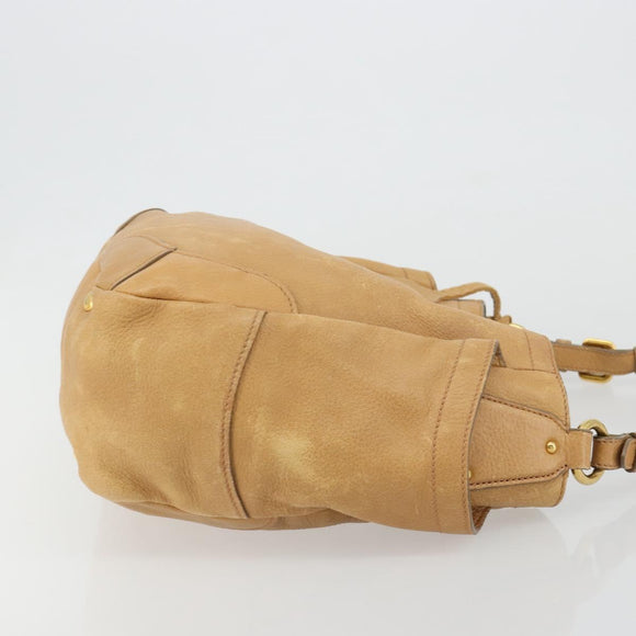 PRADA Schoudertas Leer Beige Goud Auth ka4438A