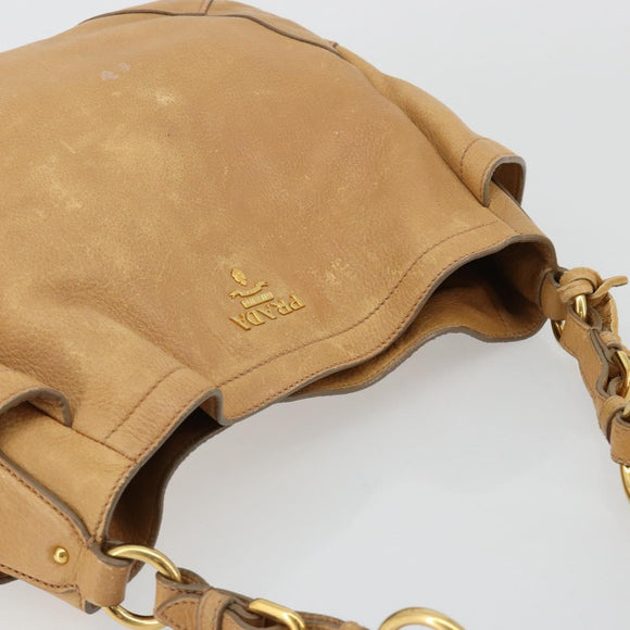 PRADA Schoudertas Leer Beige Goud Auth ka4438A