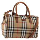 BURBERRY Nova Check Hand Bag Canvas 2way Beige Gold Auth ka4439-1