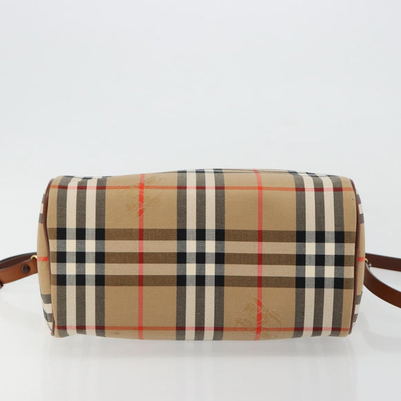 BURBERRY Nova Check Hand Bag Canvas 2way Beige Gold Auth ka4439