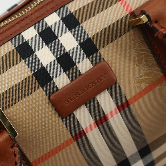 BURBERRY Nova Check Hand Bag Canvas 2way Beige Gold Auth ka4439