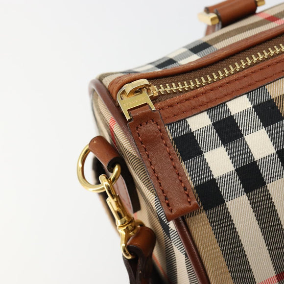 BURBERRY Nova Check Hand Bag Canvas 2way Beige Gold Auth ka4439