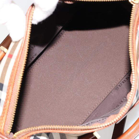 BURBERRY Nova Check Hand Bag Canvas 2way Beige Gold Auth ka4439