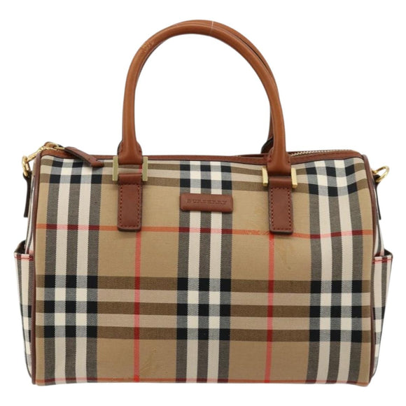 BURBERRY Nova Check Hand Bag Canvas 2way Beige Gold Auth ka4439