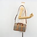 BURBERRY Nova Check Hand Bag Canvas 2way Beige Gold Auth ka4439-24