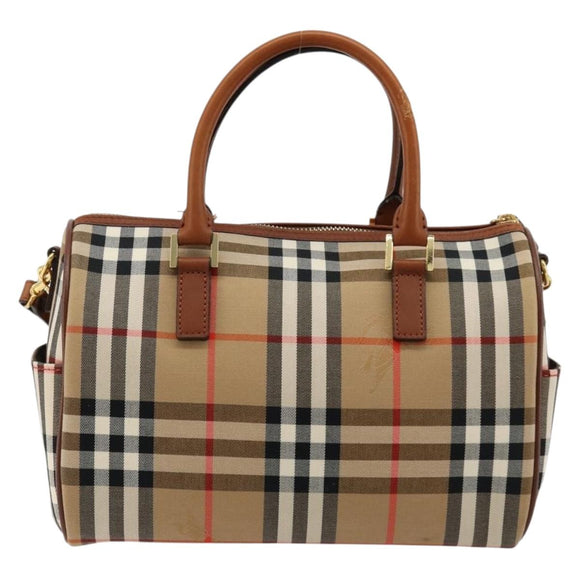 BURBERRY Nova Check Hand Bag Canvas 2way Beige Gold Auth ka4439