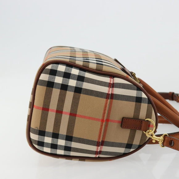 BURBERRY Nova Check Hand Bag Canvas 2way Beige Gold Auth ka4439