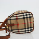 BURBERRY Nova Check Hand Bag Canvas 2way Beige Gold Auth ka4439-4