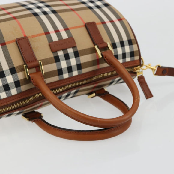 BURBERRY Nova Check Hand Bag Canvas 2way Beige Gold Auth ka4439