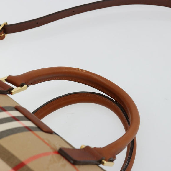 BURBERRY Nova Check Hand Bag Canvas 2way Beige Gold Auth ka4439