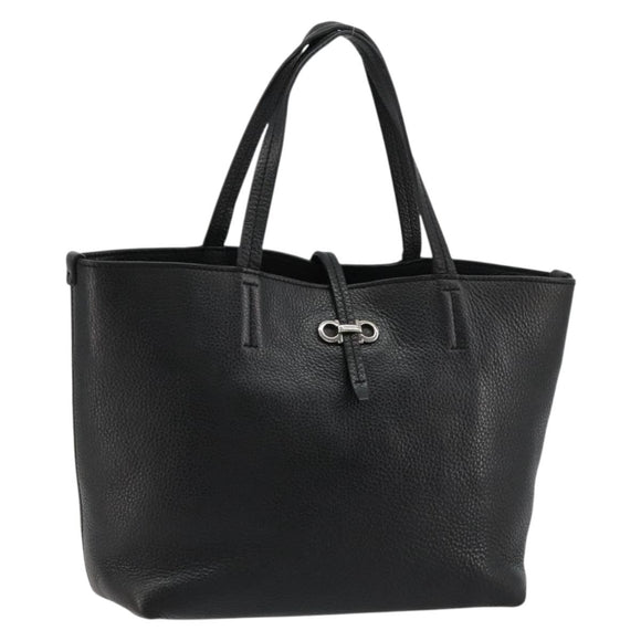 Salvatore Ferragamo Hand Bag Leather Black Silver Auth ka4441A