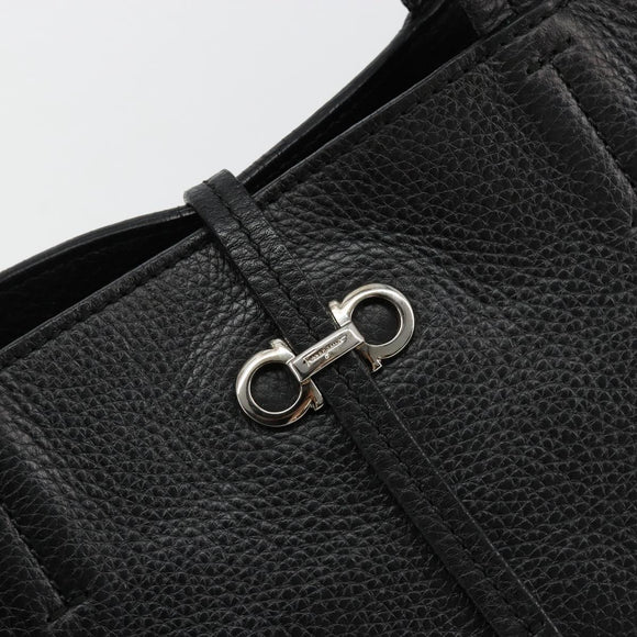 Salvatore Ferragamo Hand Bag Leather Black Silver Auth ka4441A