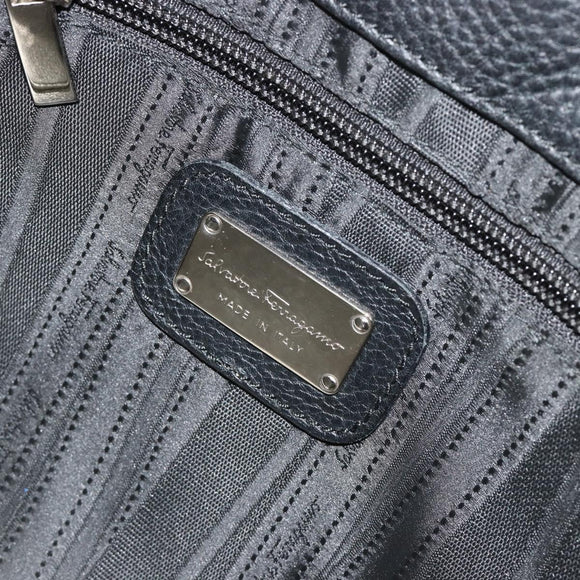 Salvatore Ferragamo Hand Bag Leather Black Silver Auth ka4441A