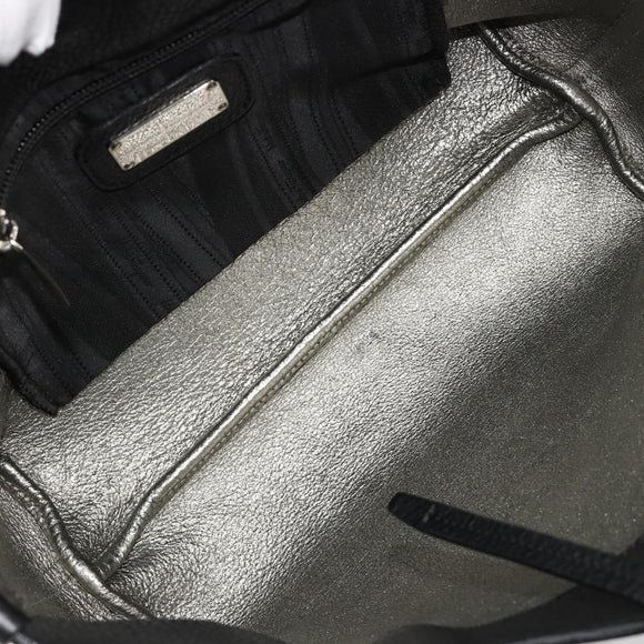 Salvatore Ferragamo Hand Bag Leather Black Silver Auth ka4441A