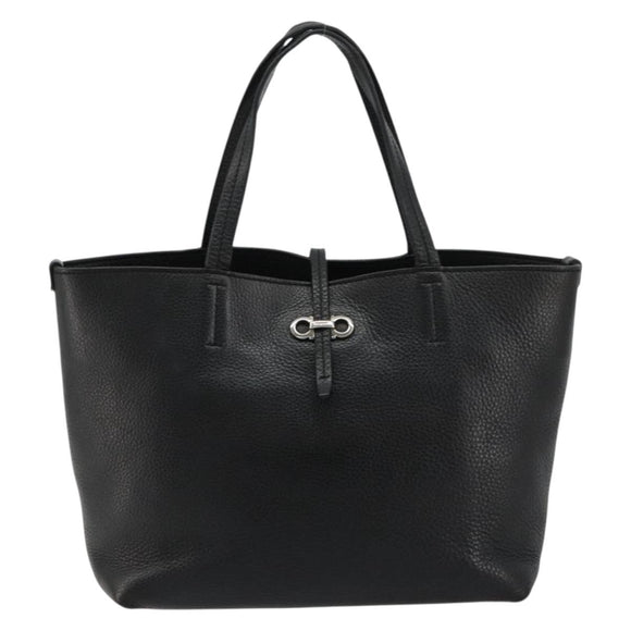 Salvatore Ferragamo Hand Bag Leather Black Silver Auth ka4441A