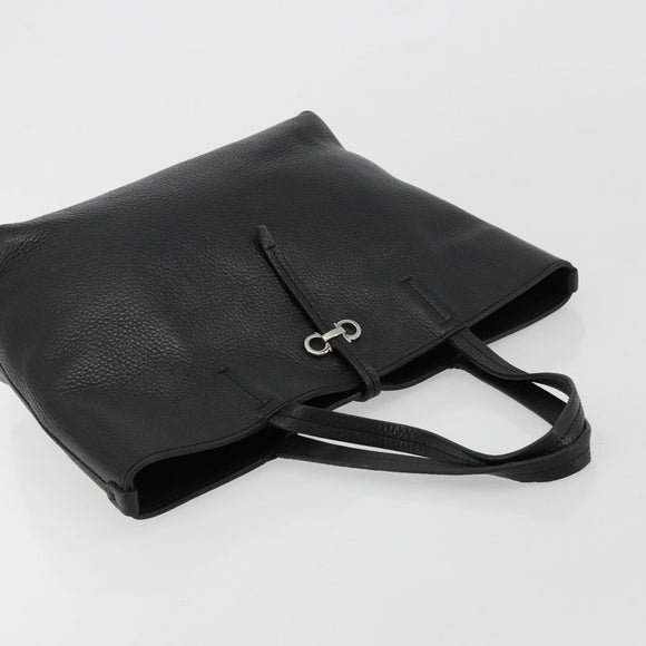 Salvatore Ferragamo Hand Bag Leather Black Silver Auth ka4441A
