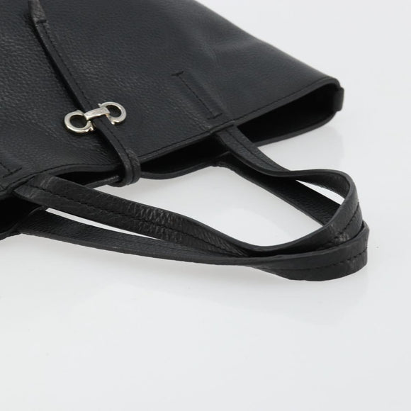 Salvatore Ferragamo Hand Bag Leather Black Silver Auth ka4441A