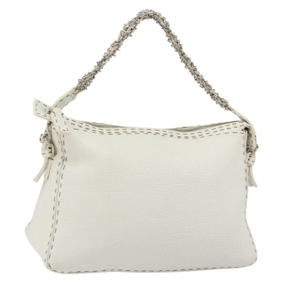 FENDI Celeria Chain Shoulder Bag Leather White Silver Auth ka4444A