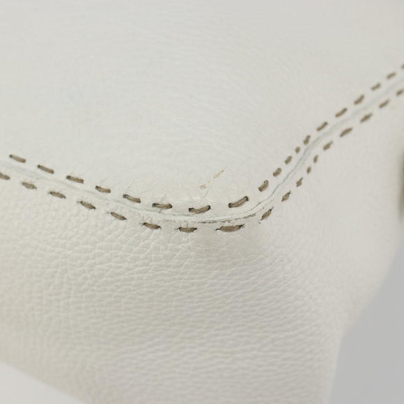 FENDI Celeria Chain Shoulder Bag Leather White Silver Auth ka4444A