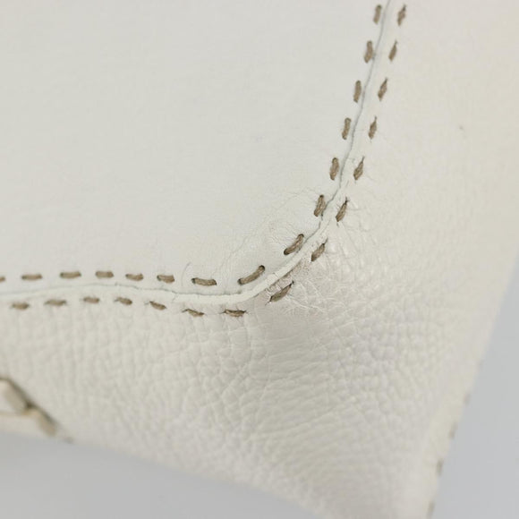 FENDI Celeria Chain Shoulder Bag Leather White Silver Auth ka4444A