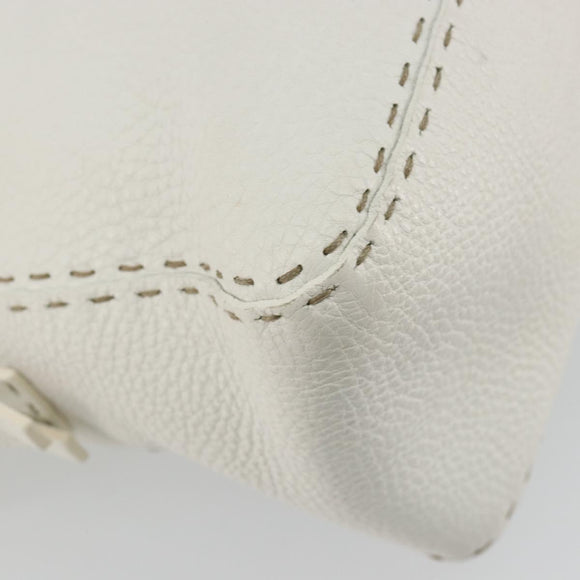 FENDI Celeria Chain Shoulder Bag Leather White Silver Auth ka4444A