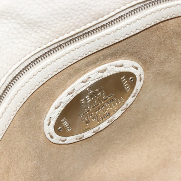 FENDI Celeria Chain Shoulder Bag Leather White Silver Auth ka4444A