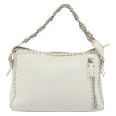 FENDI Celeria Chain Shoulder Bag Leather White Silver Auth ka4444A-2