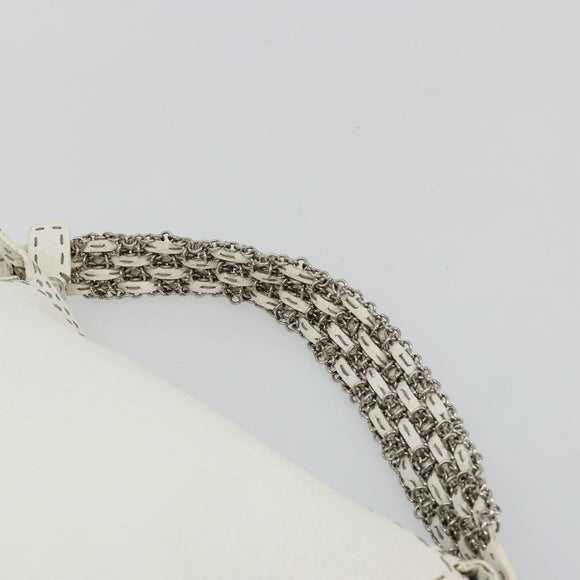 FENDI Celeria Chain Shoulder Bag Leather White Silver Auth ka4444A