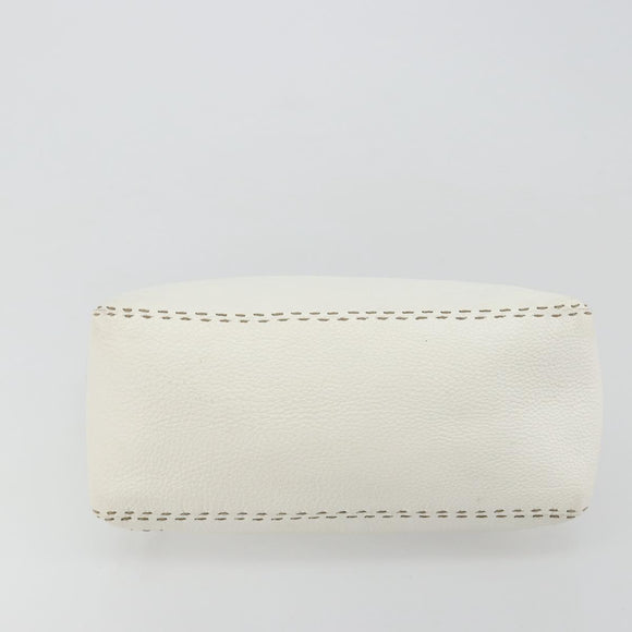FENDI Celeria Chain Shoulder Bag Leather White Silver Auth ka4444A