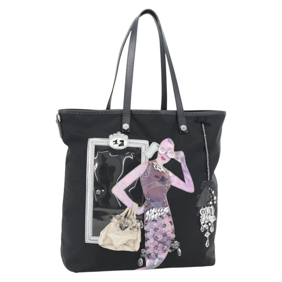 PRADA Bijoux Tote Bag Nylon Black Silver Auth ka4445A