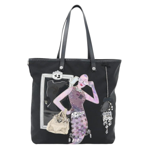 PRADA Bijoux Tote Bag Nylon Black Silver Auth ka4445A