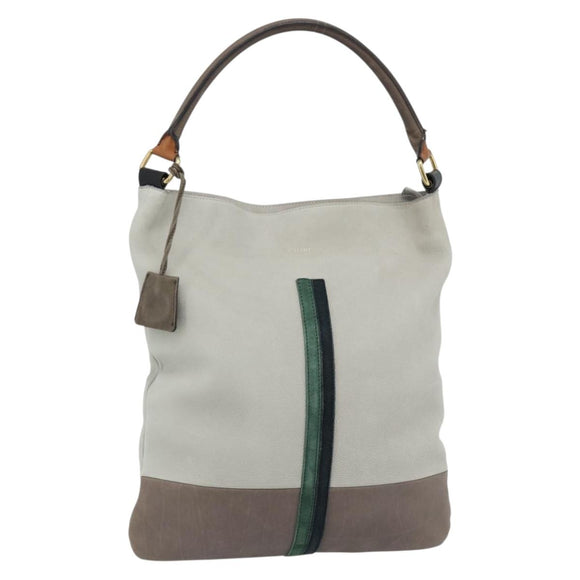 CELINE Shoulder Bag Leather Gray Gold Auth ka4448
