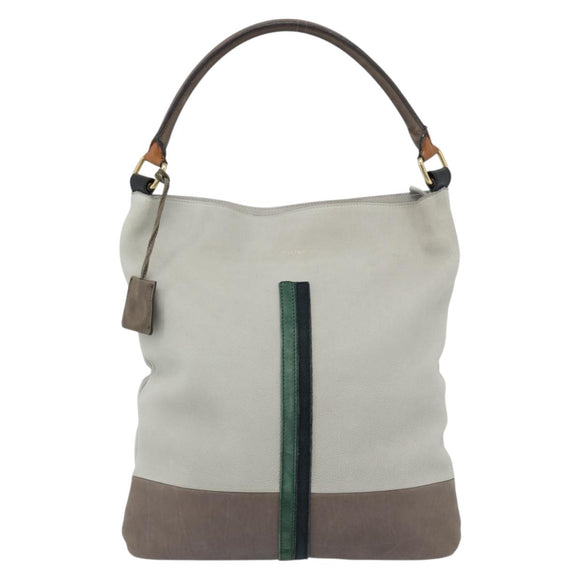 CELINE Shoulder Bag Leather Gray Gold Auth ka4448