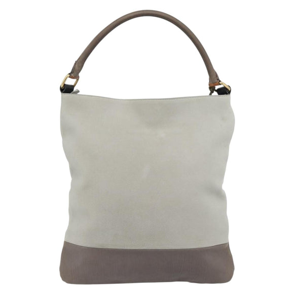 CELINE Shoulder Bag Leather Gray Gold Auth ka4448