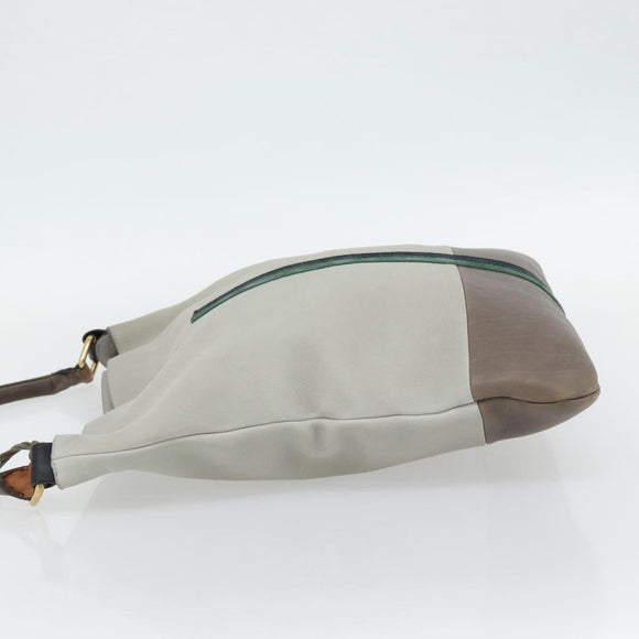 CELINE Shoulder Bag Leather Gray Gold Auth ka4448