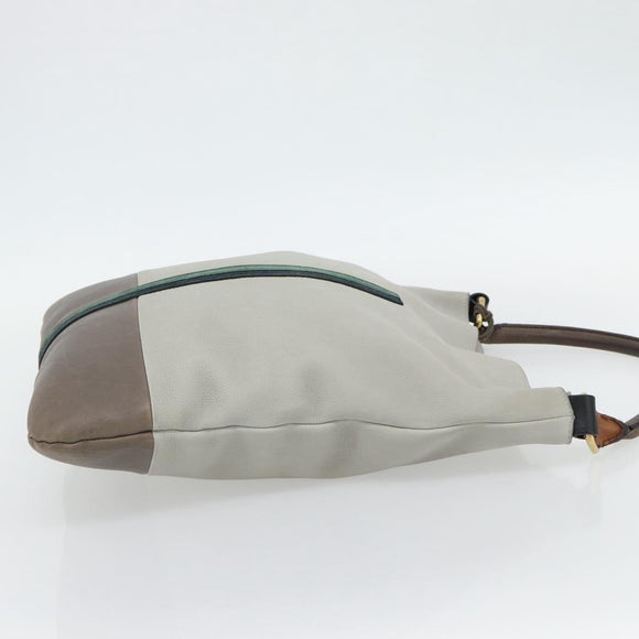 CELINE Shoulder Bag Leather Gray Gold Auth ka4448